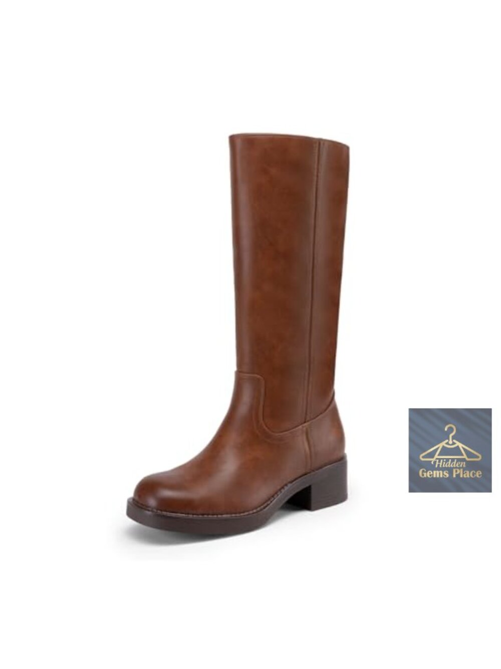 Faux Leather Square Toe Chunky Heel Knee High Riding Boots